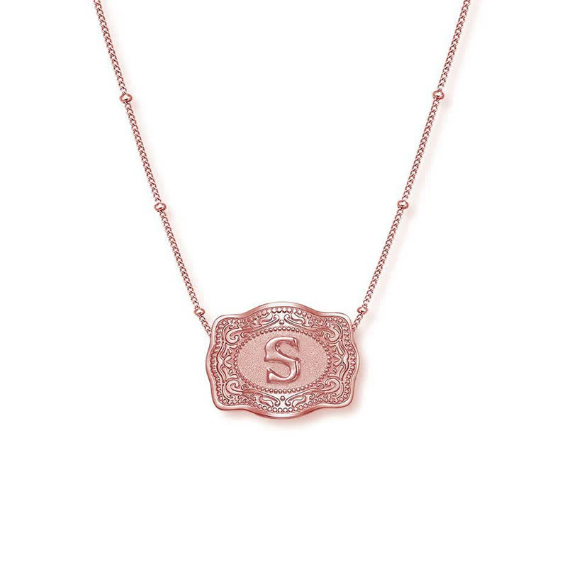 Rose Gold Mini Embossed Initial Letter Necklace - Image 19