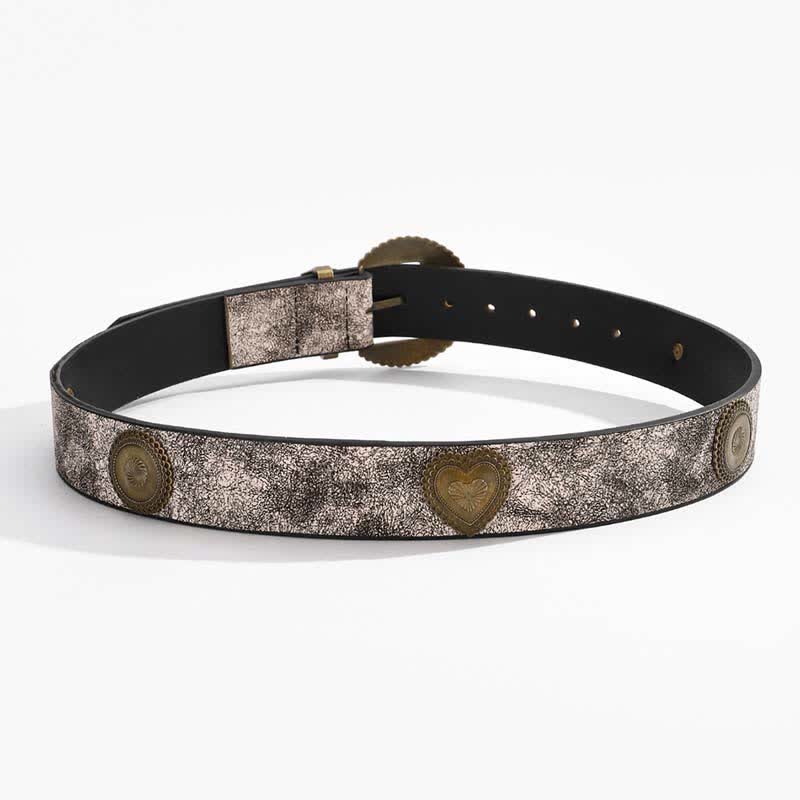 Round & Heart Rivets Inlaid Floral Print Leather Belt - Image 7