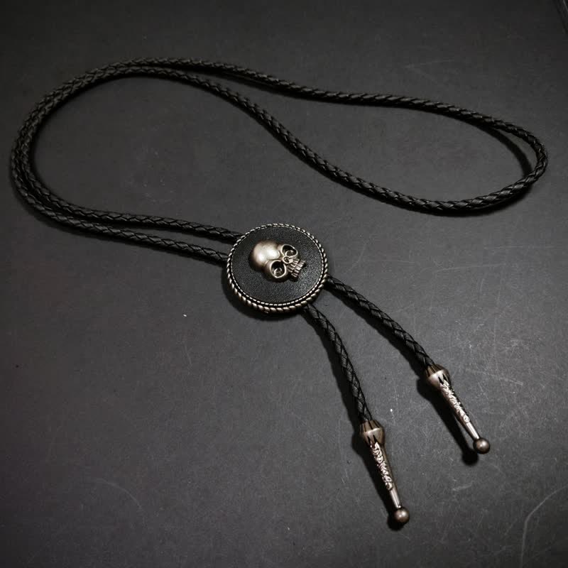 Round Shape Pendant 3D Skull Pattern Bolo Tie - Image 2
