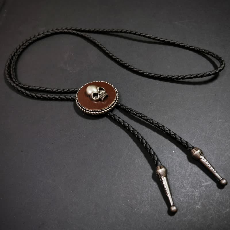 Round Shape Pendant 3D Skull Pattern Bolo Tie - Image 3