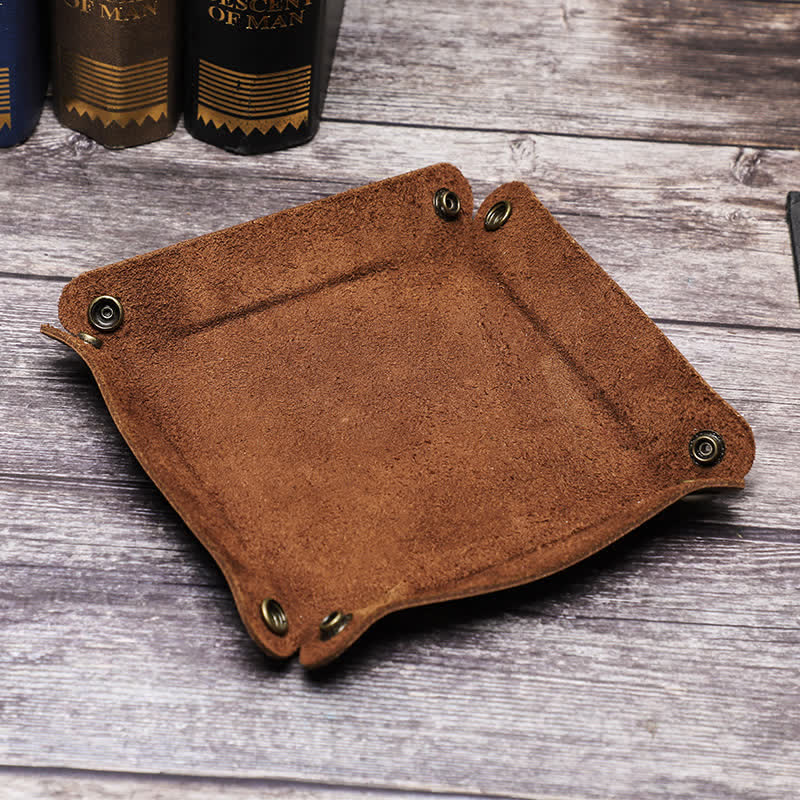 Rustic Genuine Leather Custom Name Foldable Valet Tray - Image 13