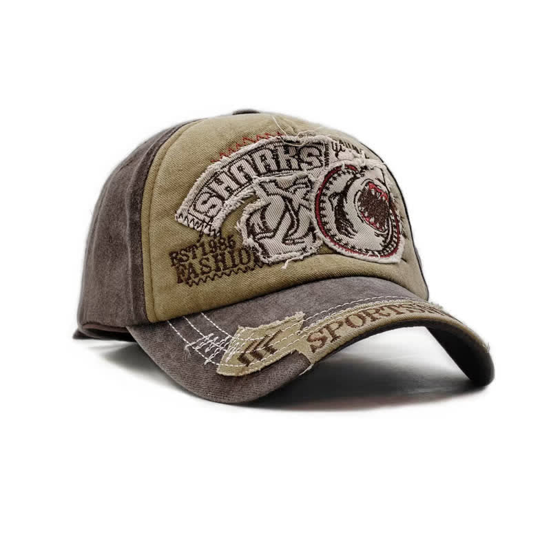 Shark Embroidered Retro Frayed Edge Washed Baseball Cap - Image 12