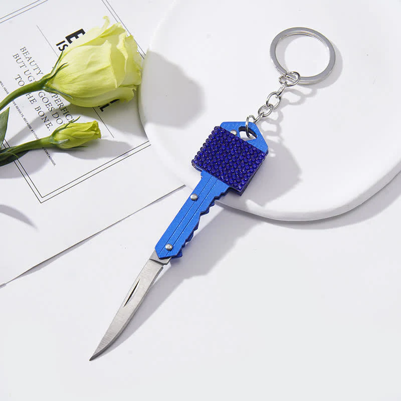 Shining Rhinestones Folding Key-Shaped Knife Keychain - Image 7