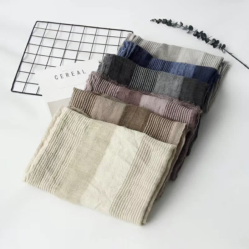 Short Fringe Vertical Stripes Wrinkles Lightweight Thin Scarf - Image 2