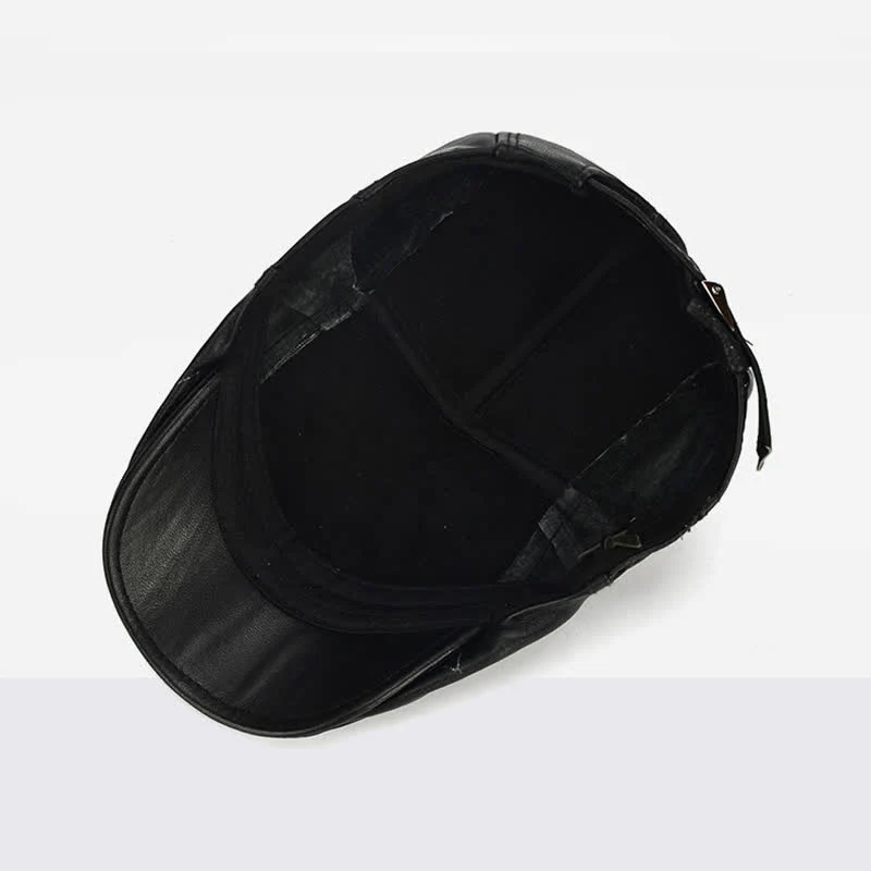 Side Lace-Up Cowhide Leather Beret Hat - Image 5