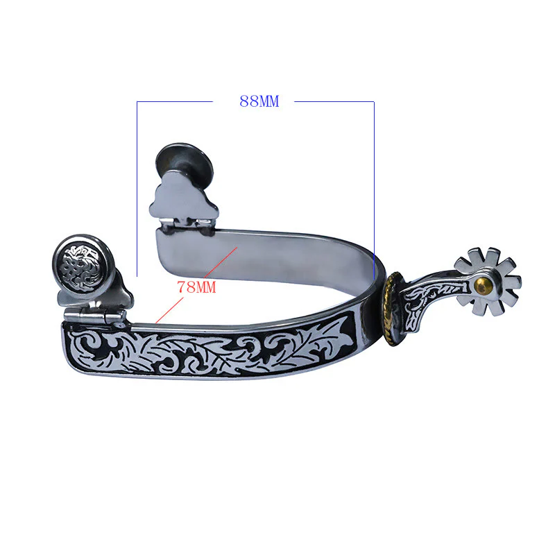 Silver Black Pattern & Buckle Cowboy Spurs With Gear - Image 3