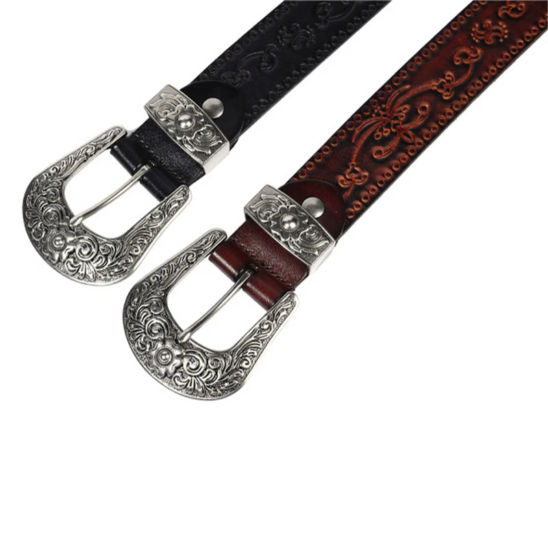 Silver Buckle Buckle Western Embossed Leather Belt - Image 13
