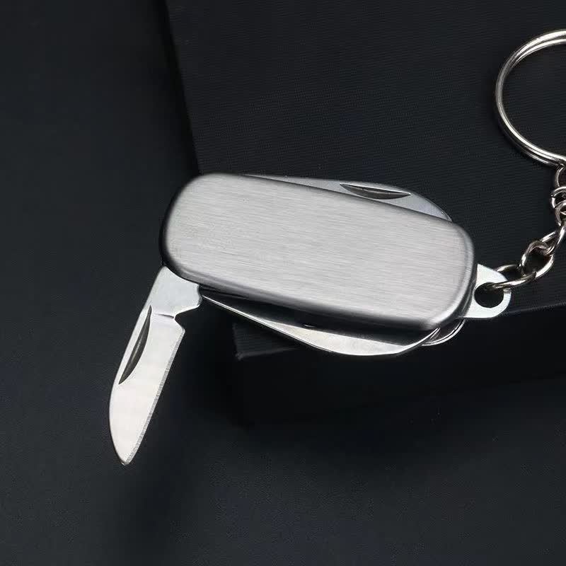 Silver Compact Folding Knife Keychain With Bottle Opener - Image 3