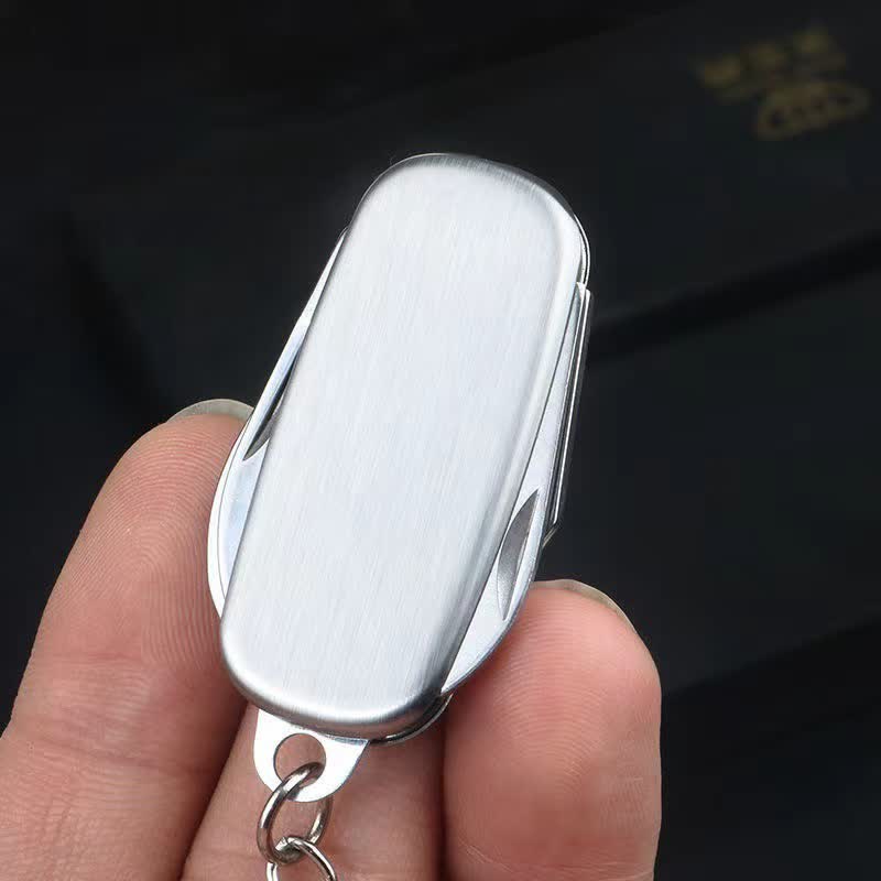 Silver Compact Folding Knife Keychain With Bottle Opener - Image 8