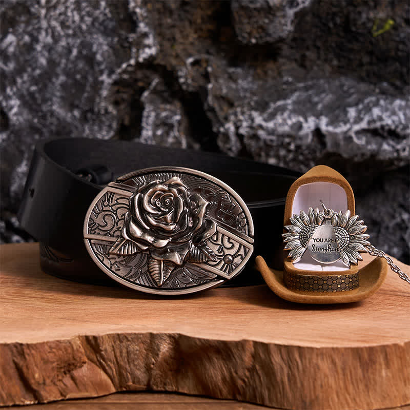 Silver DIY Rose Hidden Knife Belt Buckle Sunflower Necklace Bundle Set - Image 8