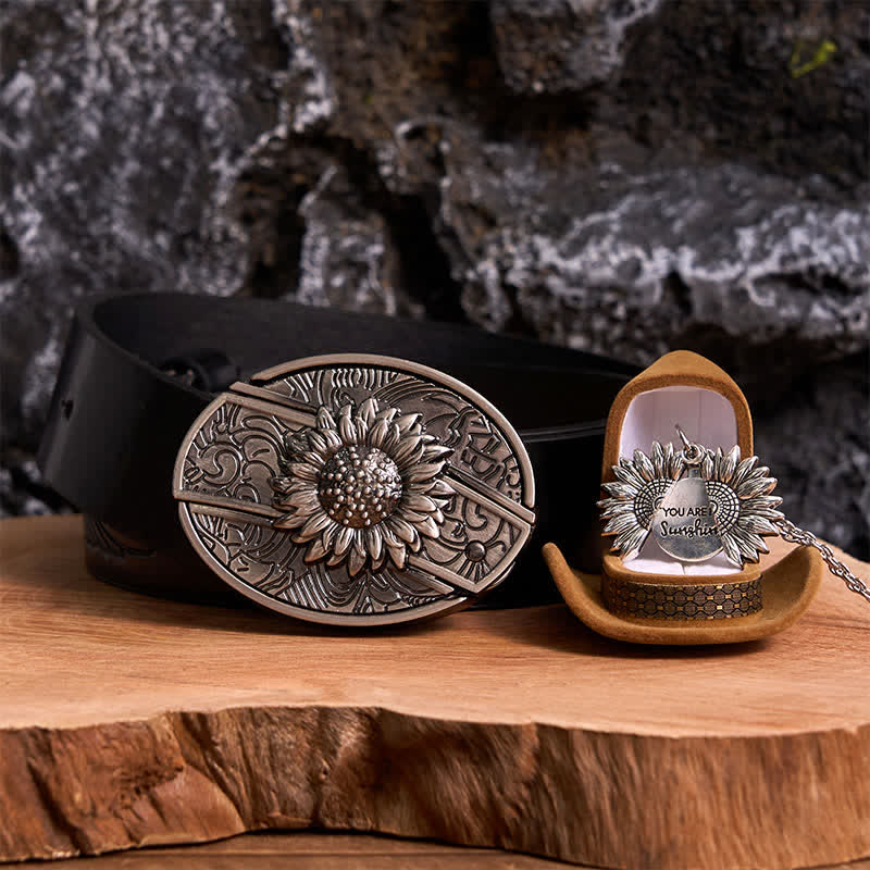 Silver DIY Sunflower Theme Hidden Knife Belt Buckle Necklace Bundle Set - Image 5