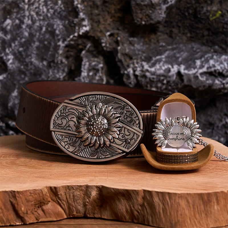 Silver DIY Sunflower Theme Hidden Knife Belt Buckle Necklace Bundle Set - Image 8