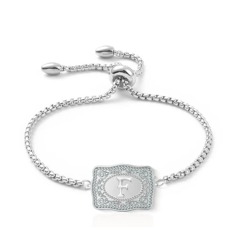 Silver Mini Embossed Initial Letter Bracelet - Image 6