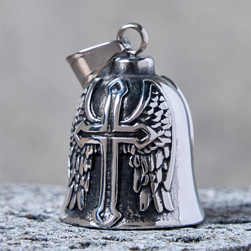 Silver Viking Cross And Wings Bell Keychain - Image 3