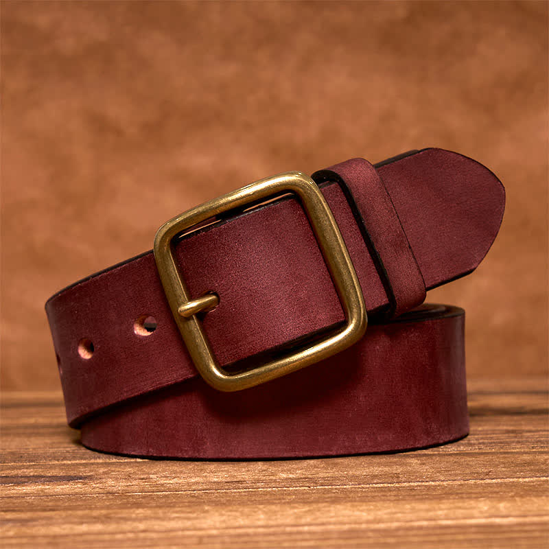 Simple Chic Vintage Brass Square Buckle Leather Belt - Image 14