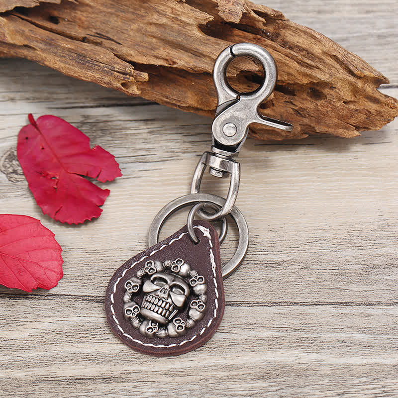 Skeleton Head Punk Pendant Leather Keychain - Image 3