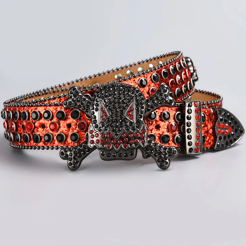 Skull Head Crystal Rhinestone Studded Leather Belt - Image 11