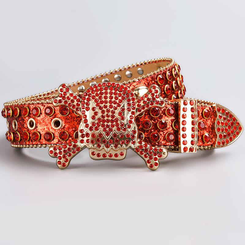 Skull Head Crystal Rhinestone Studded Leather Belt - Image 12