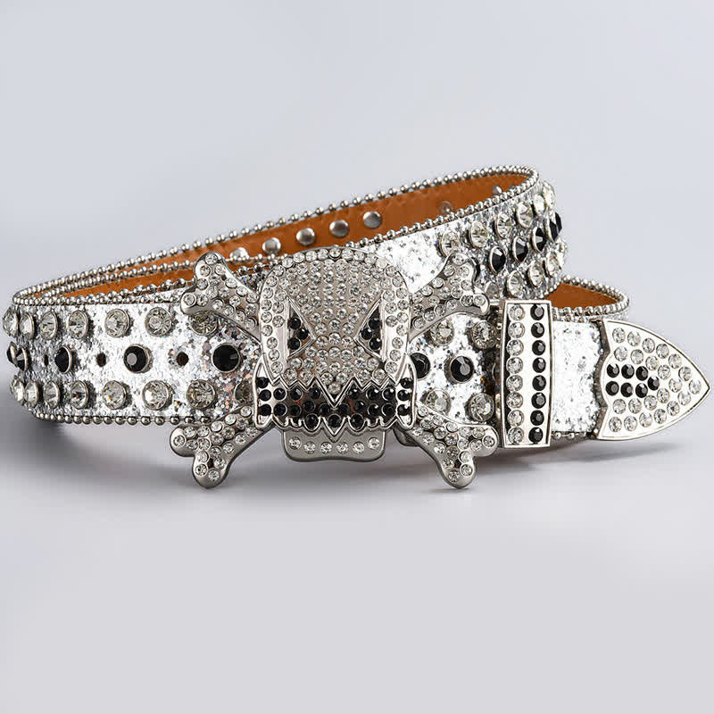 Skull Head Crystal Rhinestone Studded Leather Belt - Image 22