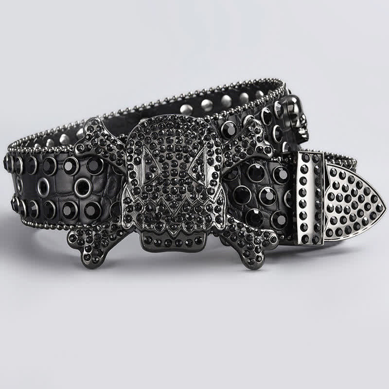 Skull Head Crystal Rhinestone Studded Leather Belt - Image 25