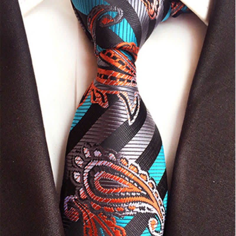 Skyblue & Orange Men's Ingenious Paisley Necktie - Image 2