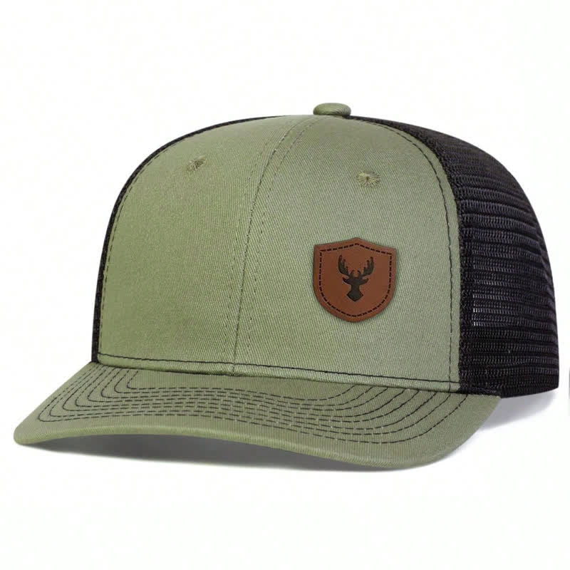 Small Antler Brown Leather Label Patch Trucker Hat - Image 6