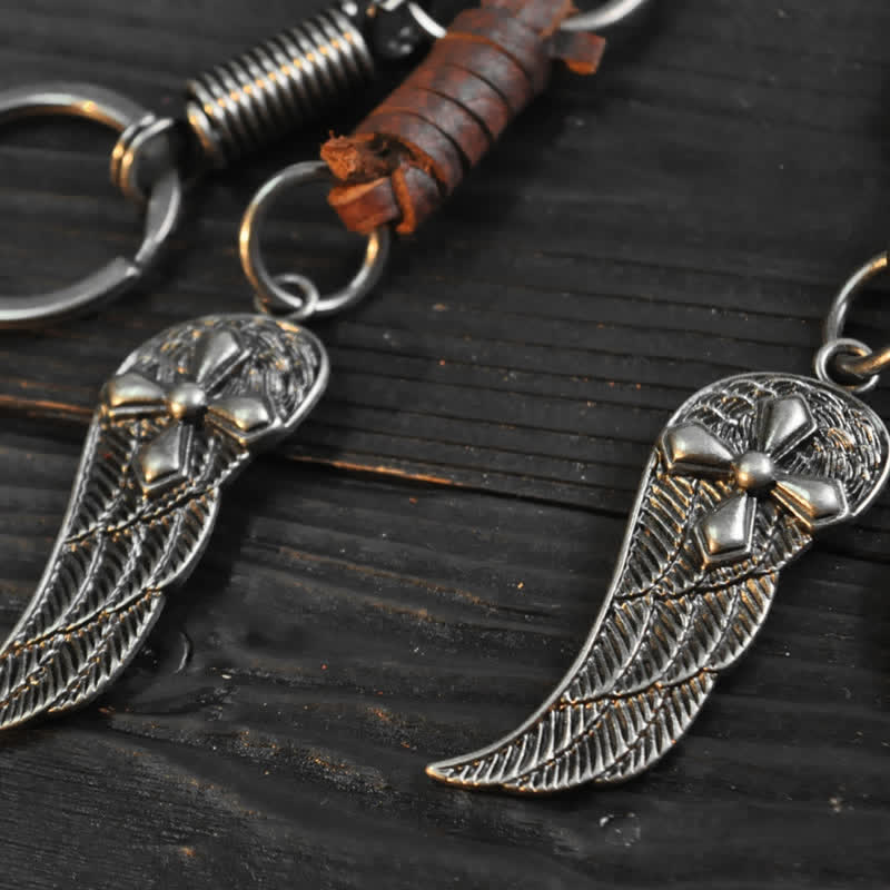 Small Cross Angel Wings Ornaments Leather Keychain - Image 5
