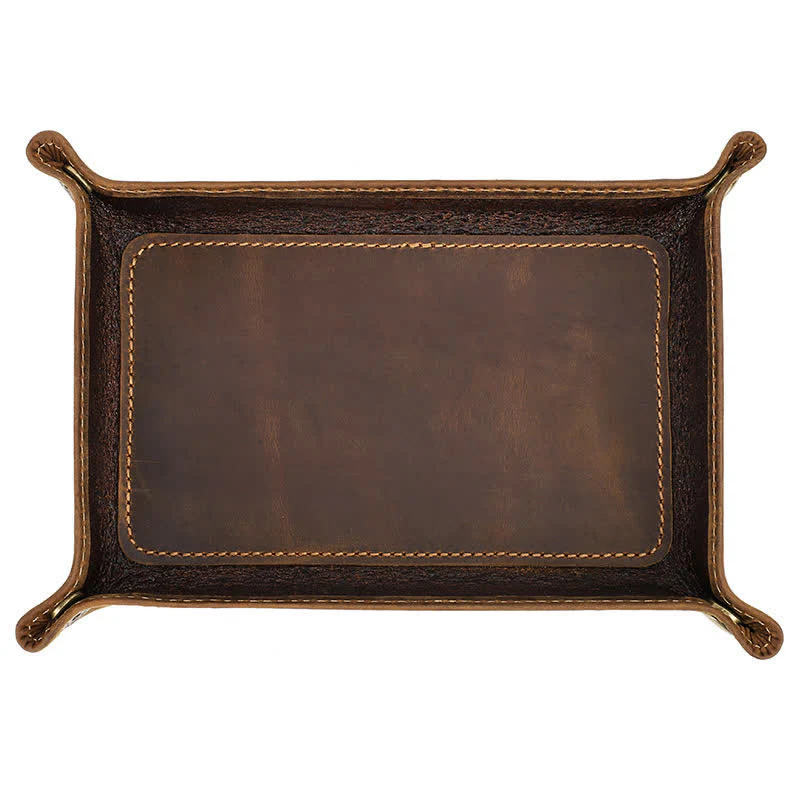 Small Rectangle Leather Custom Name Foldable Valet Tray - Image 9