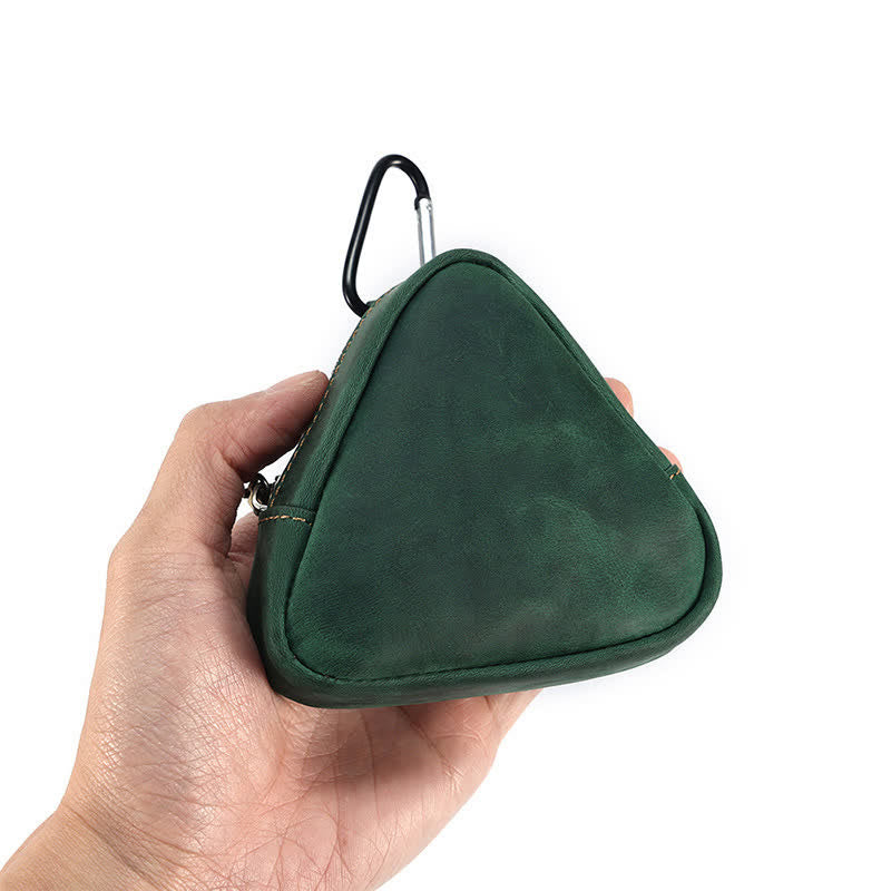 Small Triangle Coin Wallet Zipper Pocket Leather Case - Image 5