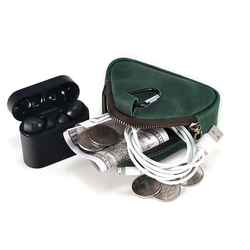 Small Triangle Coin Wallet Zipper Pocket Leather Case - Image 7
