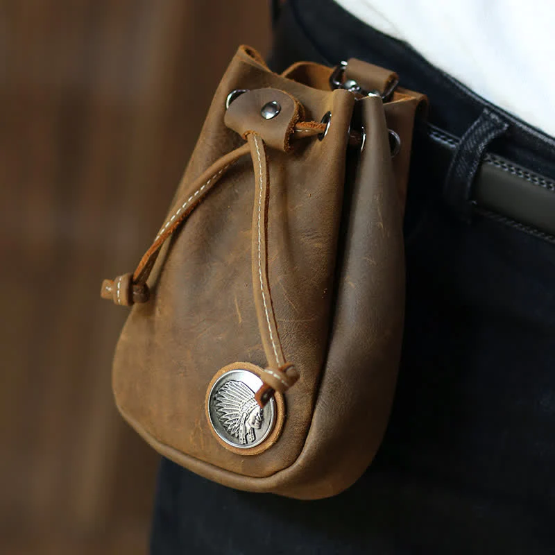 Small Wallet Coin Purse Drawstring Leather Belt Bag - Image 15