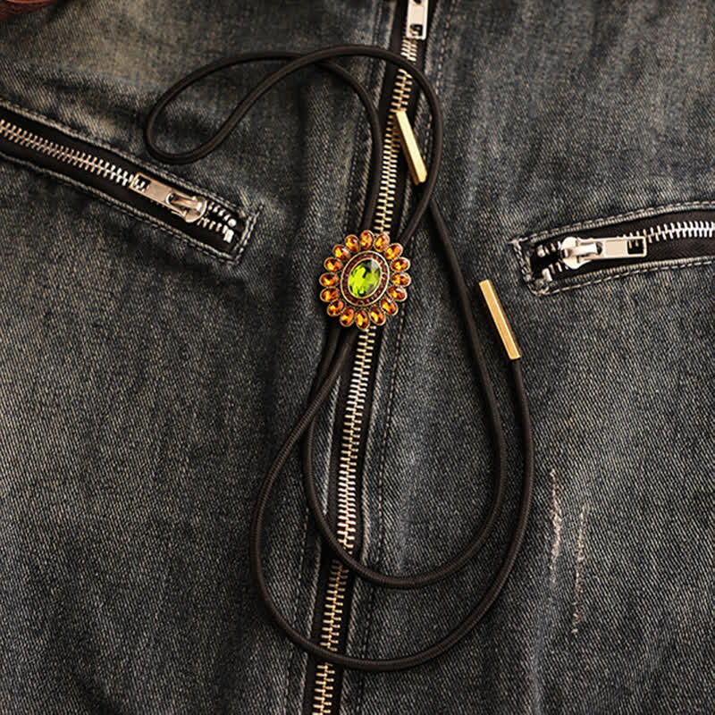Solar Orange Green Crystal Flower Bolo Tie - Image 7