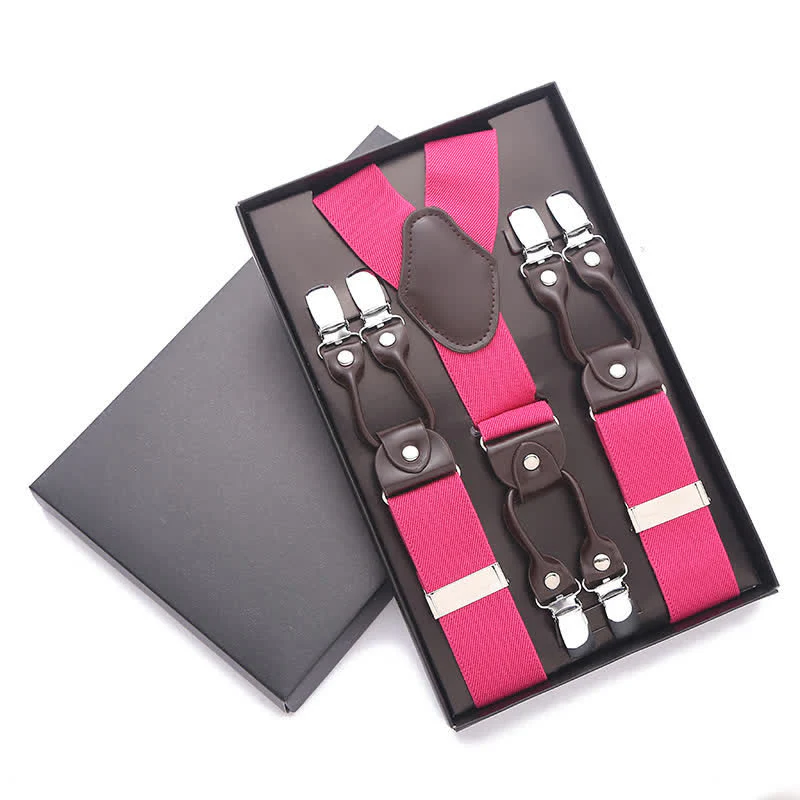 Solid Color 6-Clips Adjustable Suspenders - Image 8