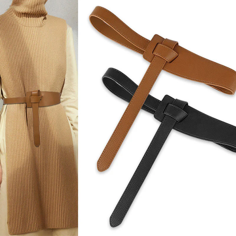 Solid Color Knot Belt Women's Dress Leather Belt - Image 2