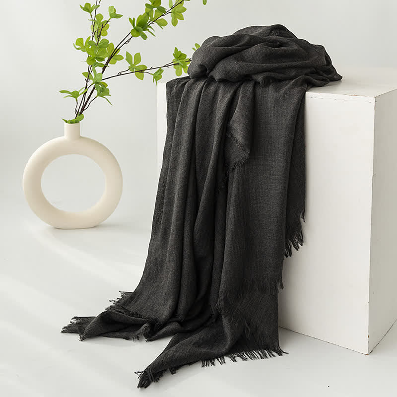 Solid Color Short Tassels Soft Thin Summer Scarf - Image 41