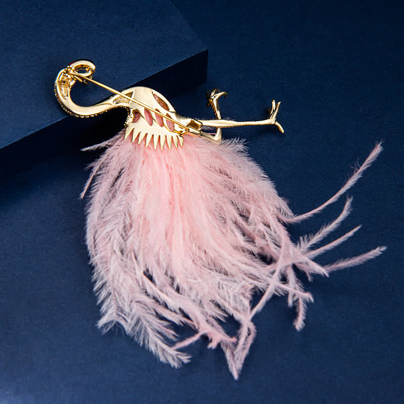 Sparkling Flamingo Zircon Feather Brooch - Image 4