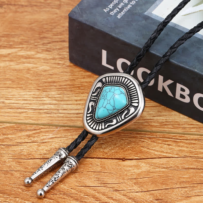 Special Geometric Blue Turquoise Stone Agate Bolo Tie - Image 3