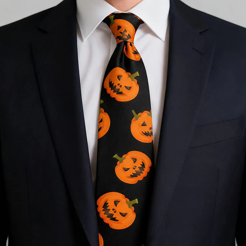 Spooky Orange Halloween Pumpkins Motifs Necktie - Image 2