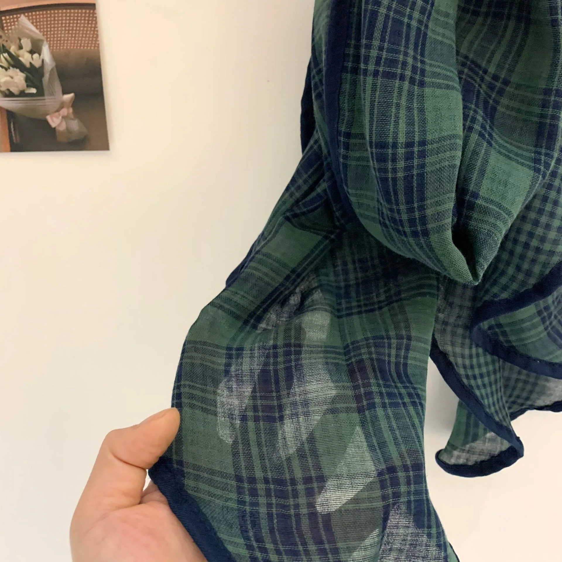 Spring Soft Cotton And Linen Plaid Thin Scarf - Image 3