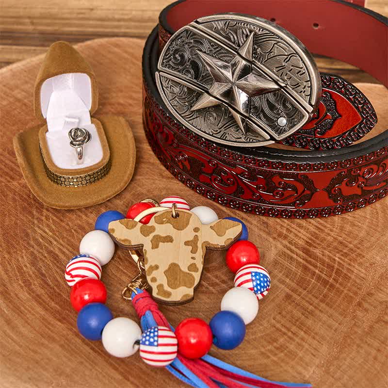 Star DIY Hidden Knife Belt Buckle Necklace American Flag Bracelet Bundle Set - Image 7