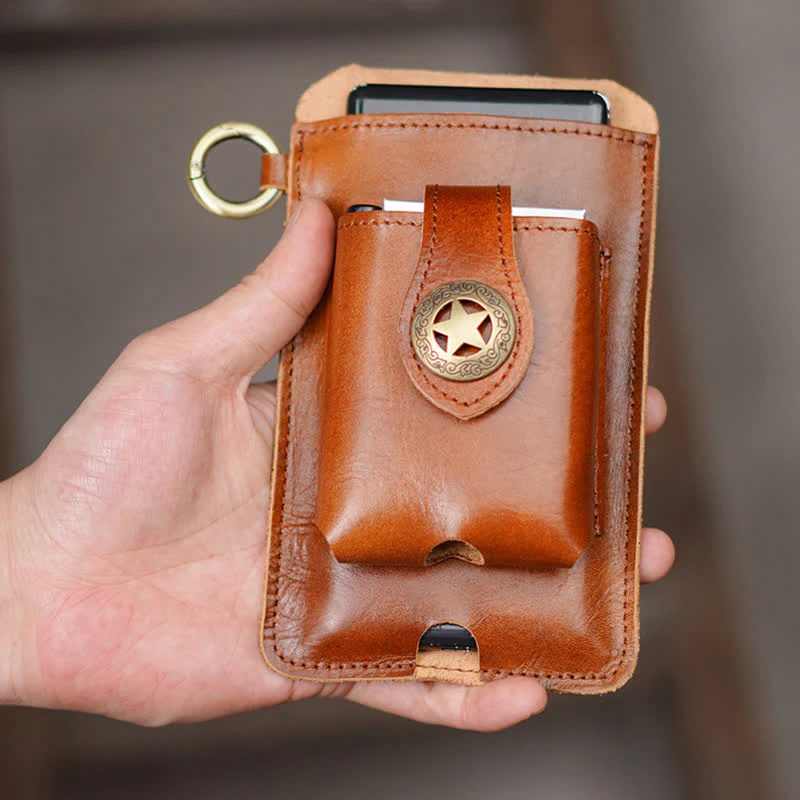 Star Magnetic Suction Leather Phone Belt Bag - Image 4