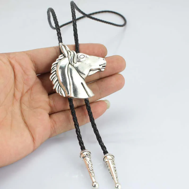 Stereoscopic Horse Head Cowboy Leather Bolo Tie - Image 2