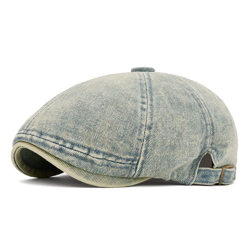 Street Style Washed Denim Short Brim Beret Hat