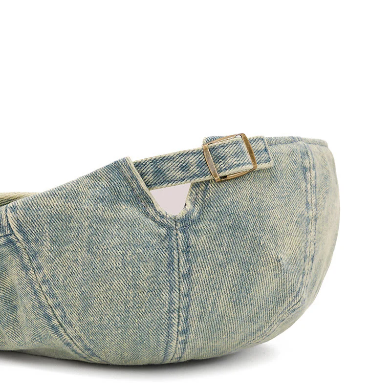 Street Style Washed Denim Short Brim Beret Hat - Image 7