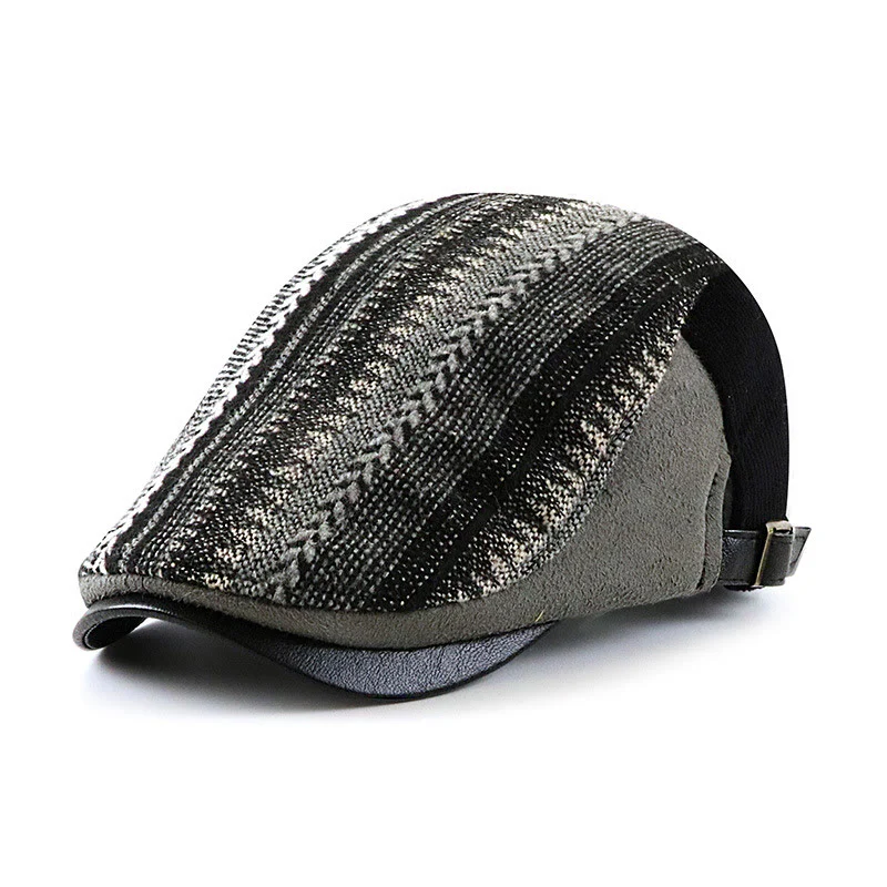Striking Woven Texture Patchwork Flat Top Beret Hat - Image 2