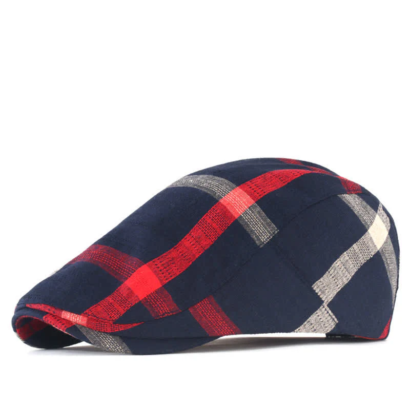 Striped Plaid Thin Adjustable Beret Cap - Image 6