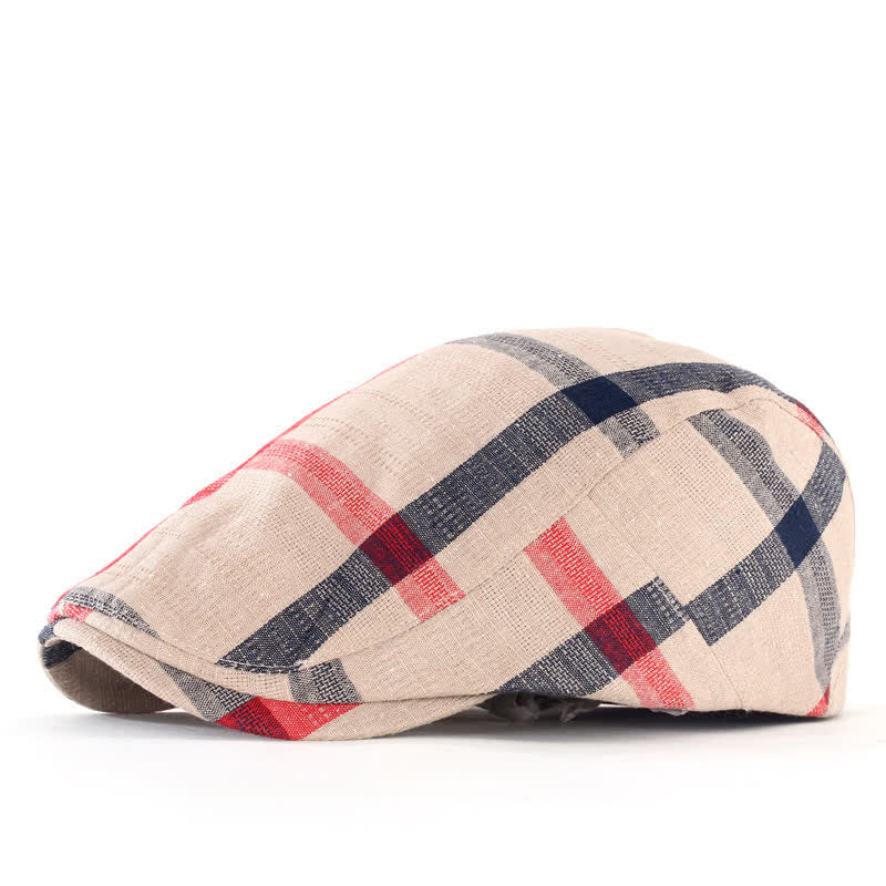 Striped Plaid Thin Adjustable Beret Cap - Image 7