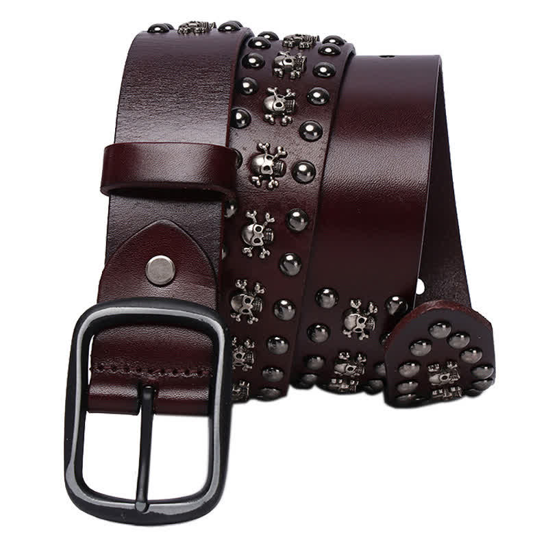 Studded Gothic MIni Skull Rivets Leather Belt - Image 12