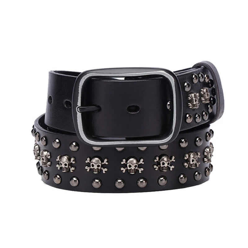 Studded Gothic MIni Skull Rivets Leather Belt - Image 4