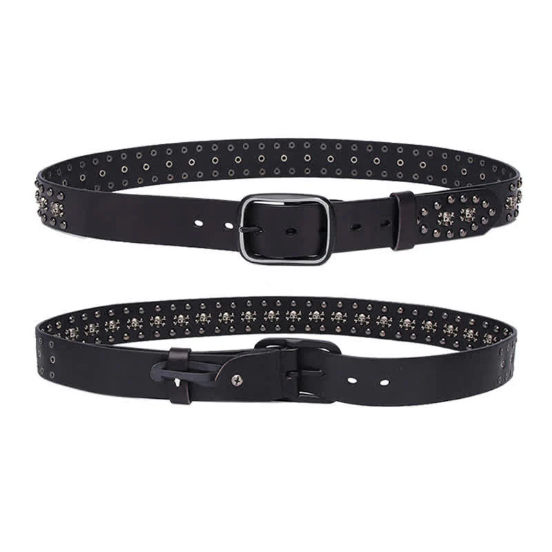 Studded Gothic MIni Skull Rivets Leather Belt - Image 8